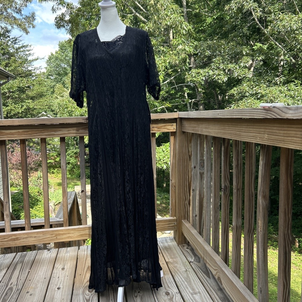 Olivia Maxi Dress Women's XL Black Lace Cotton 90s Vintage NWT Retro Formal